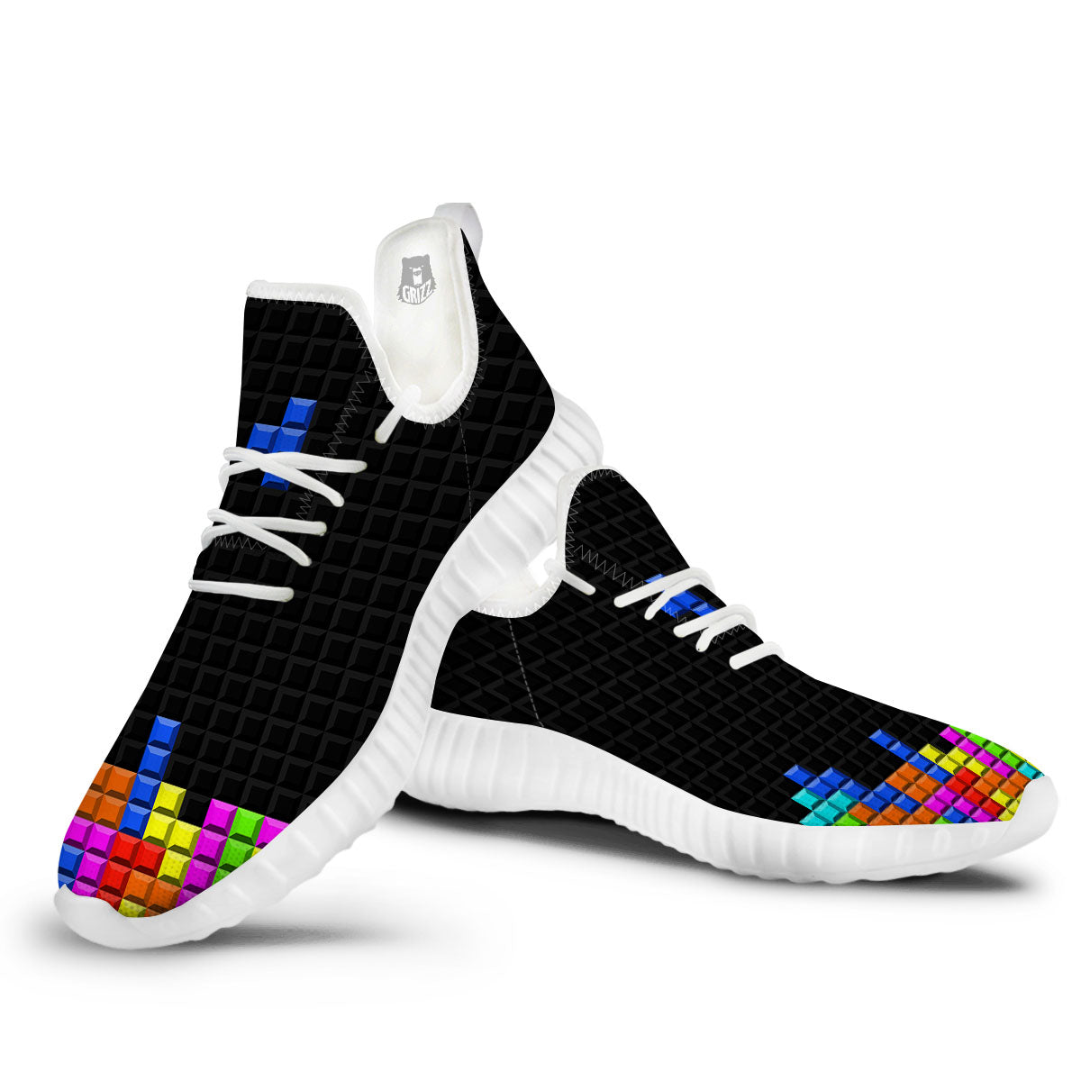 Video Game White Brick Puzzle Print White Walking Shoes-grizzshop