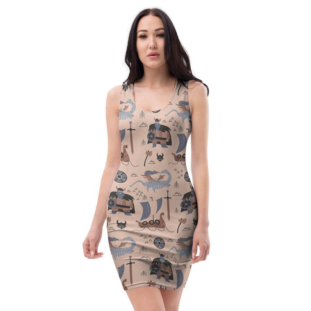 Viking Cartoon Norse Bodycon Dress-grizzshop