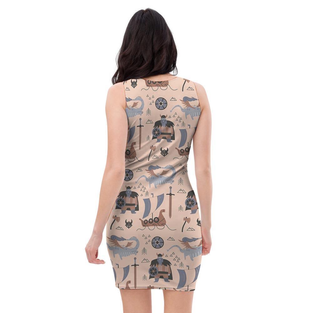 Viking Cartoon Norse Bodycon Dress-grizzshop