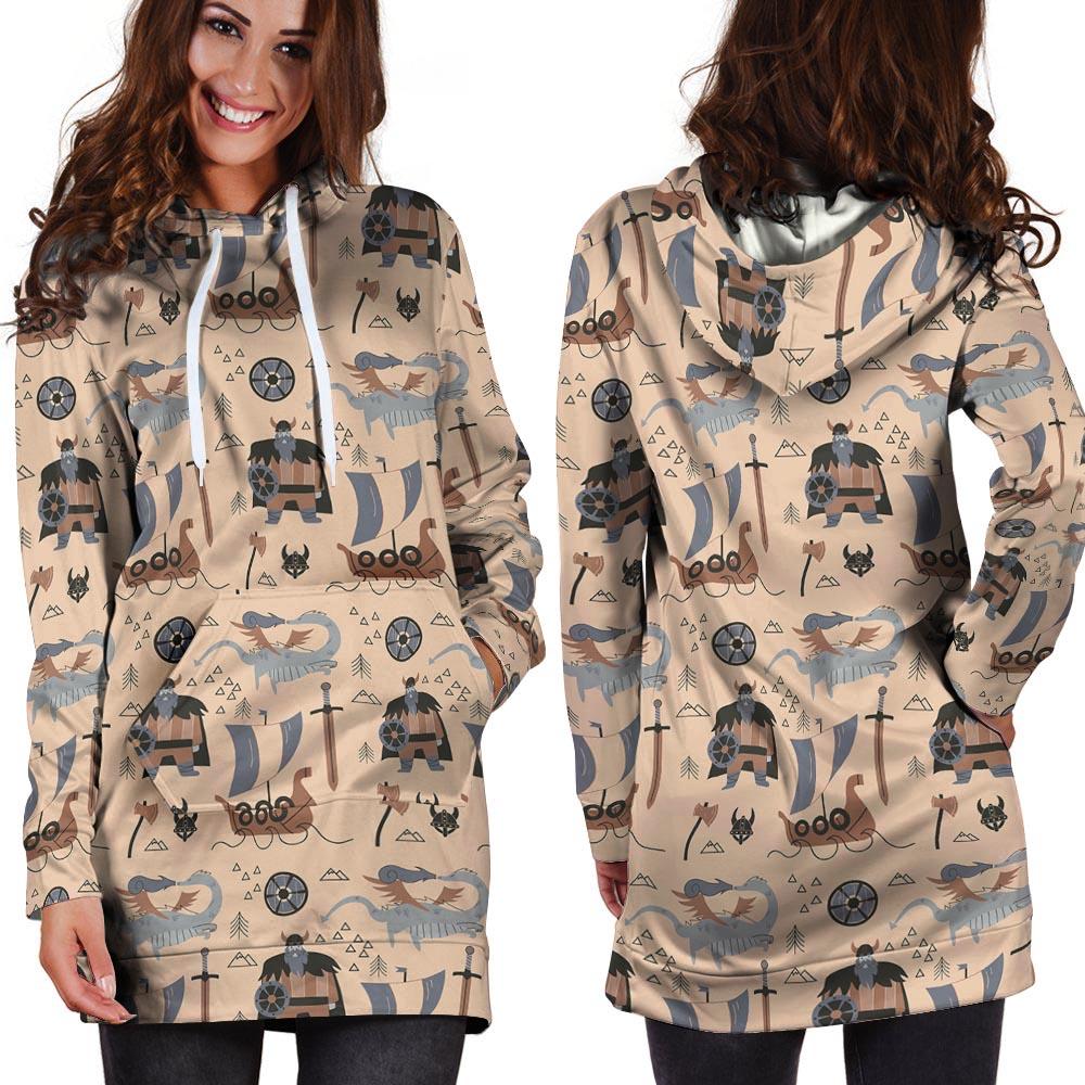 Viking Cartoon Norse Hoodie Dress-grizzshop