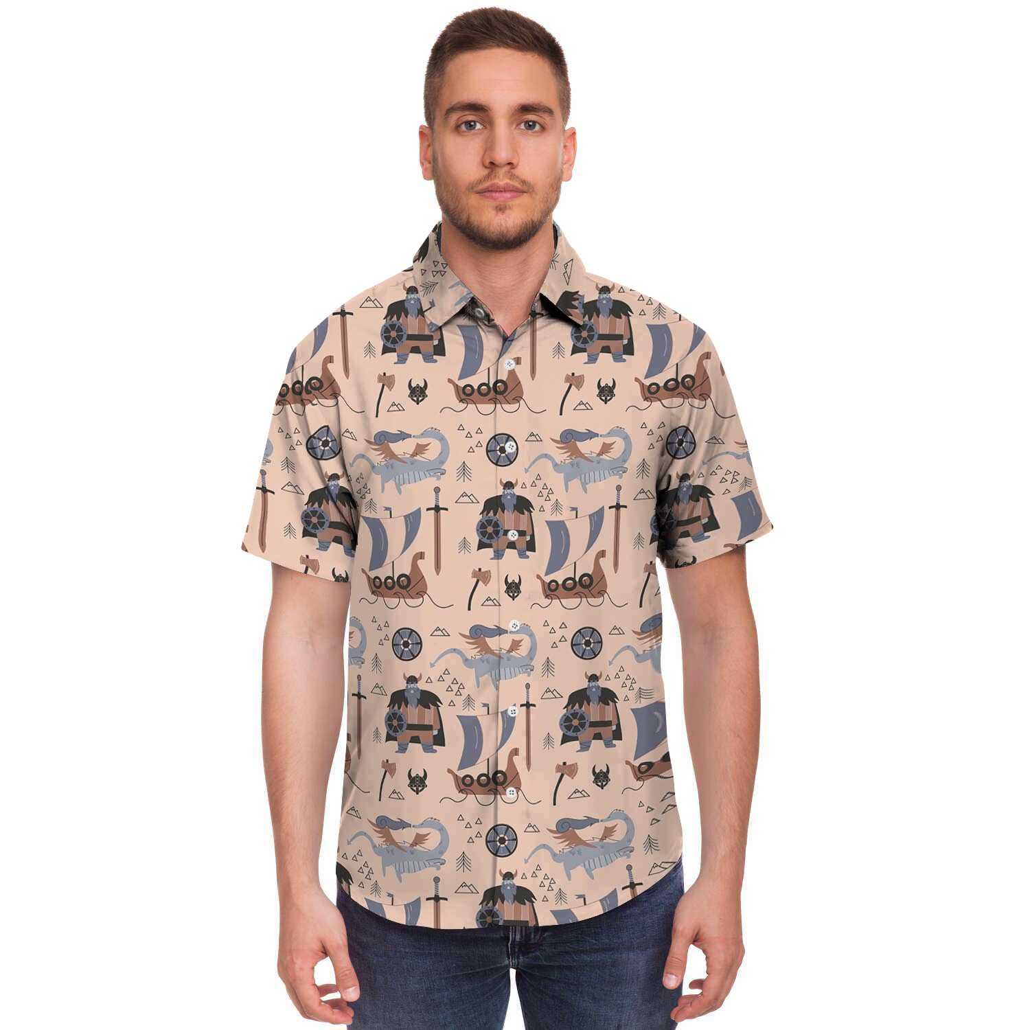 Viking Cartoon Norse Men's Short Sleeve Shirt-grizzshop