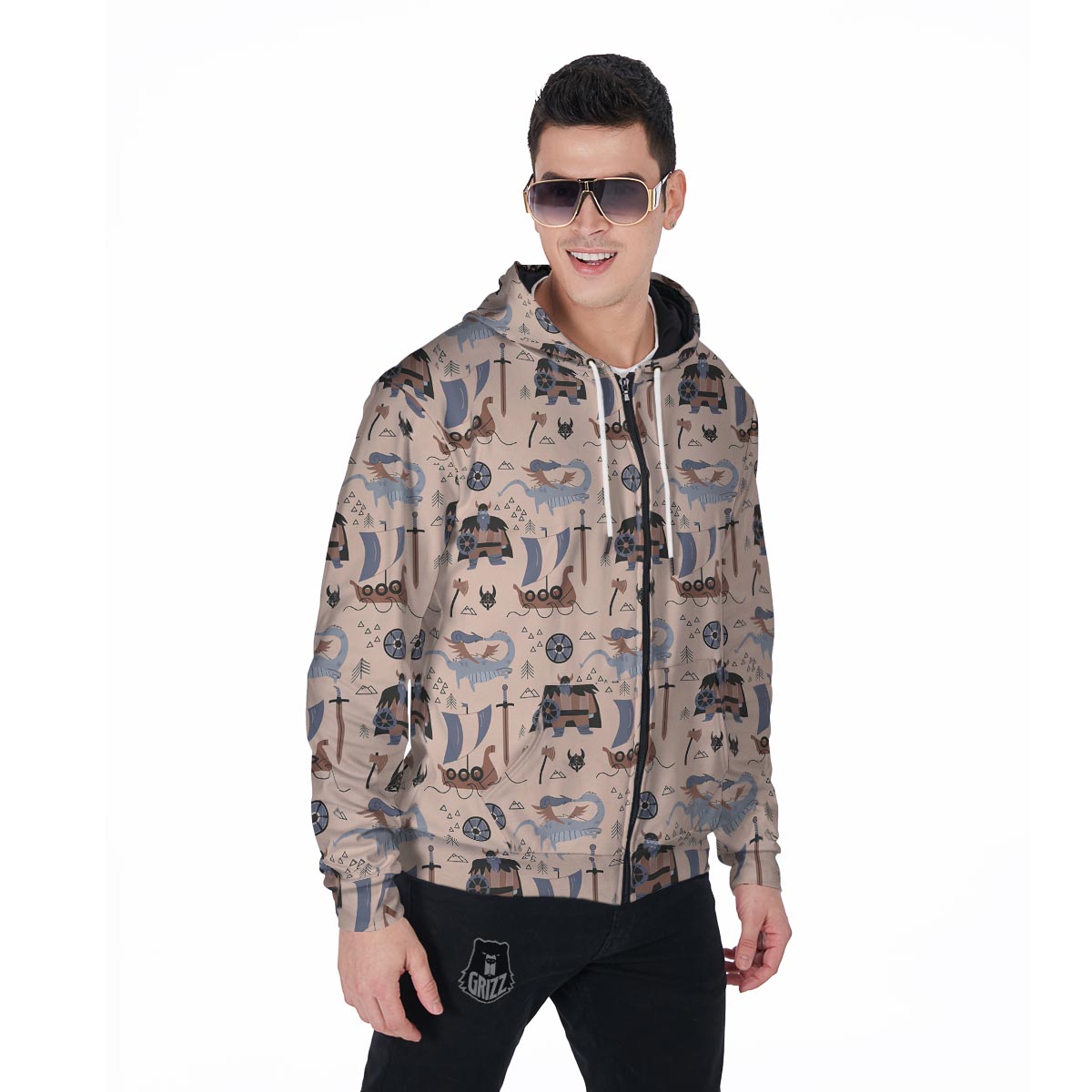 Viking Cartoon Norse Men's Zip Up Hoodie-grizzshop