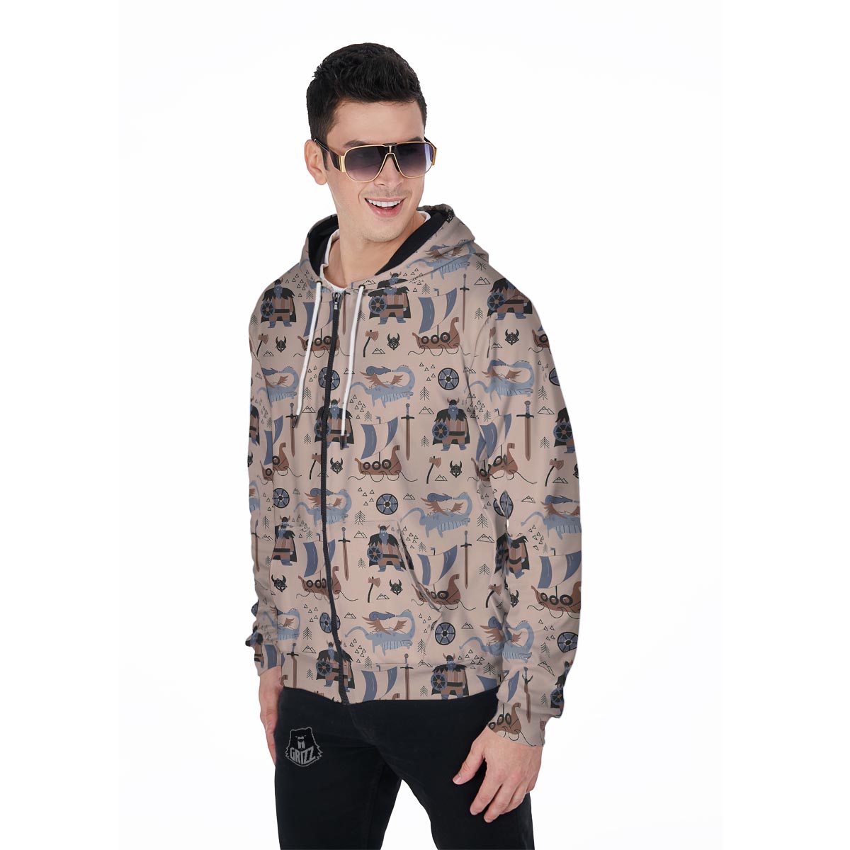 Viking Cartoon Norse Men's Zip Up Hoodie-grizzshop