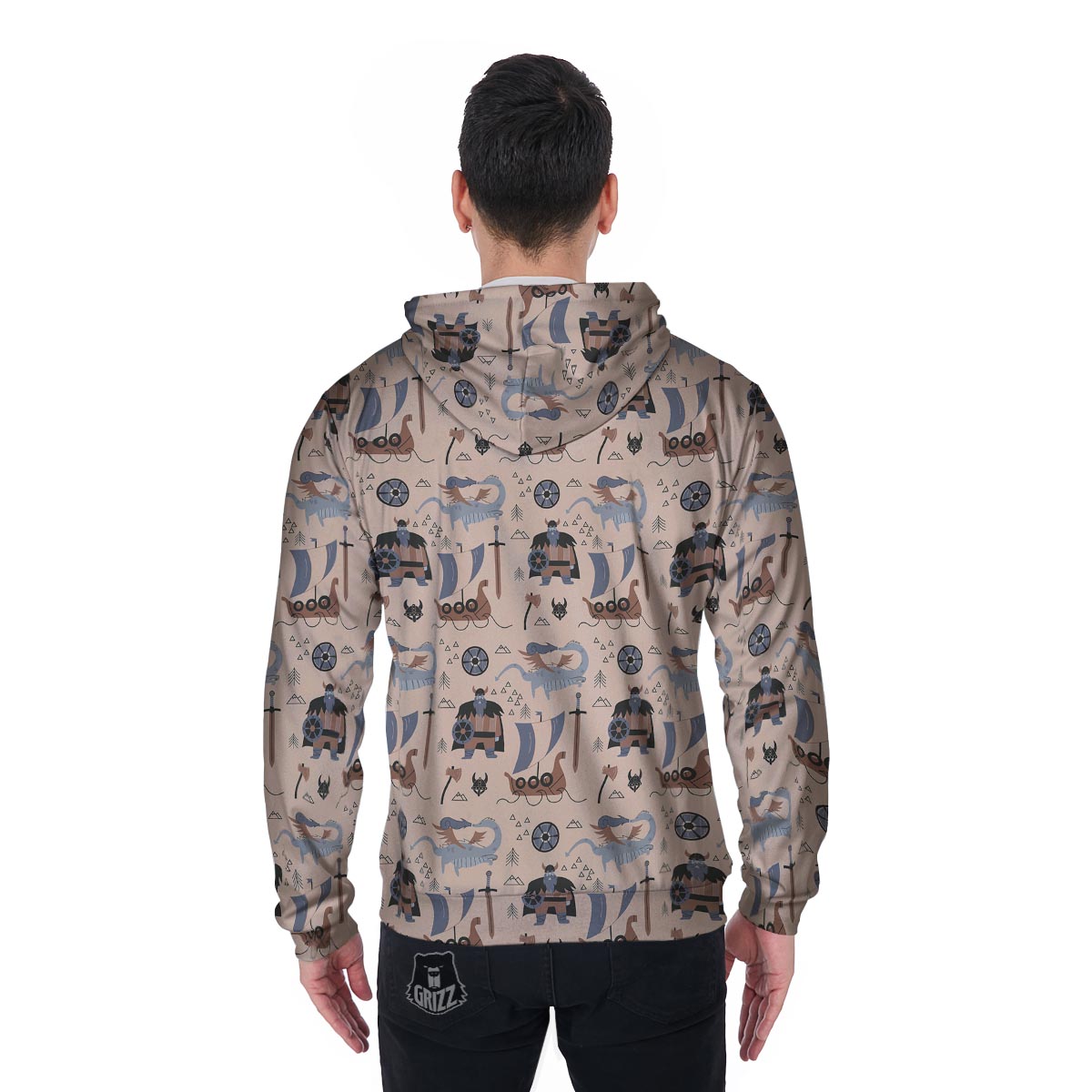 Viking Cartoon Norse Men's Zip Up Hoodie-grizzshop