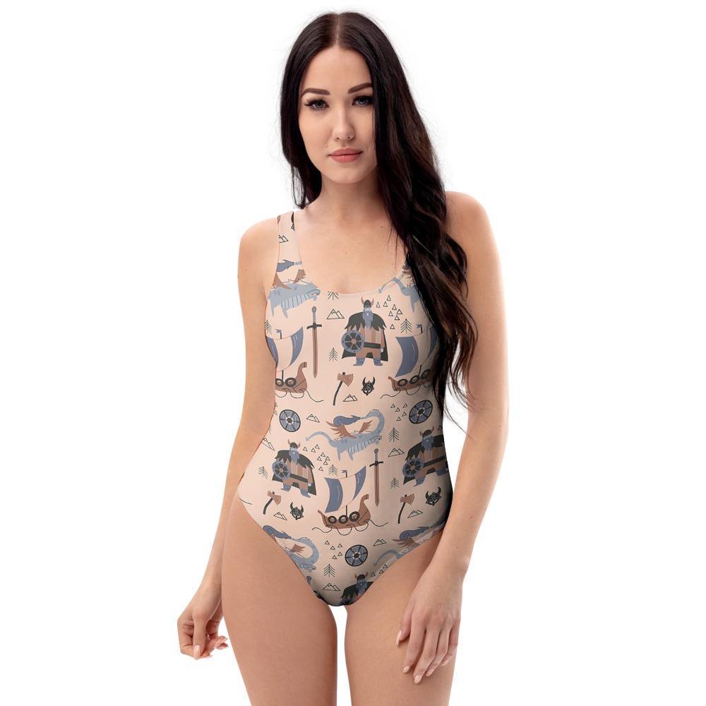 Viking Cartoon Norse One Piece Swimsuite-grizzshop