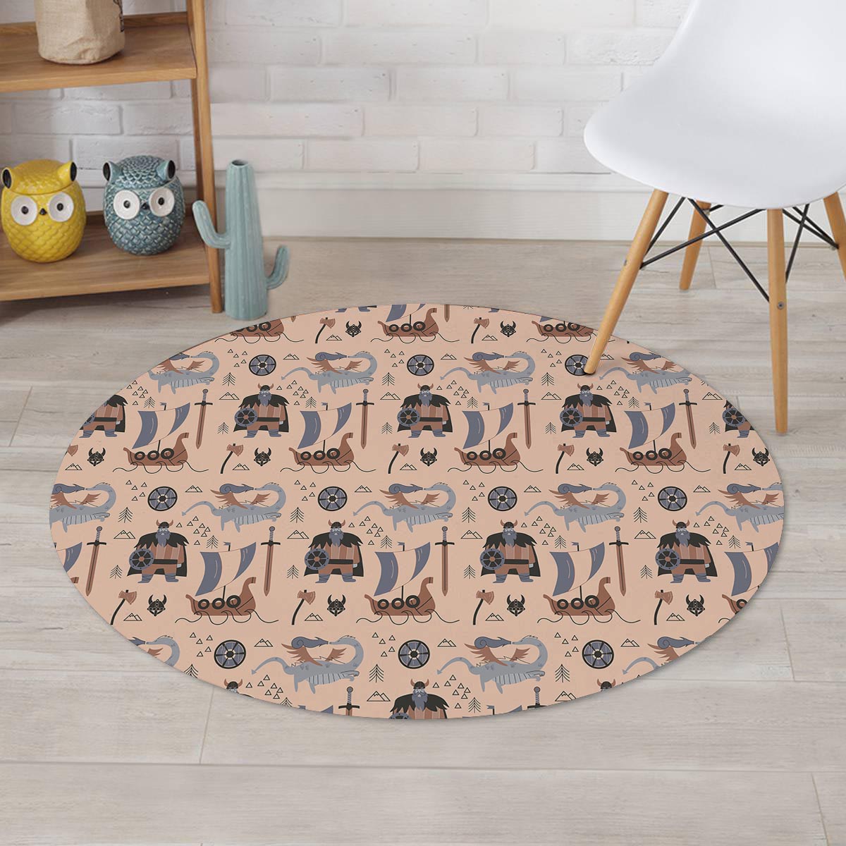 Viking Cartoon Norse Round Rug-grizzshop