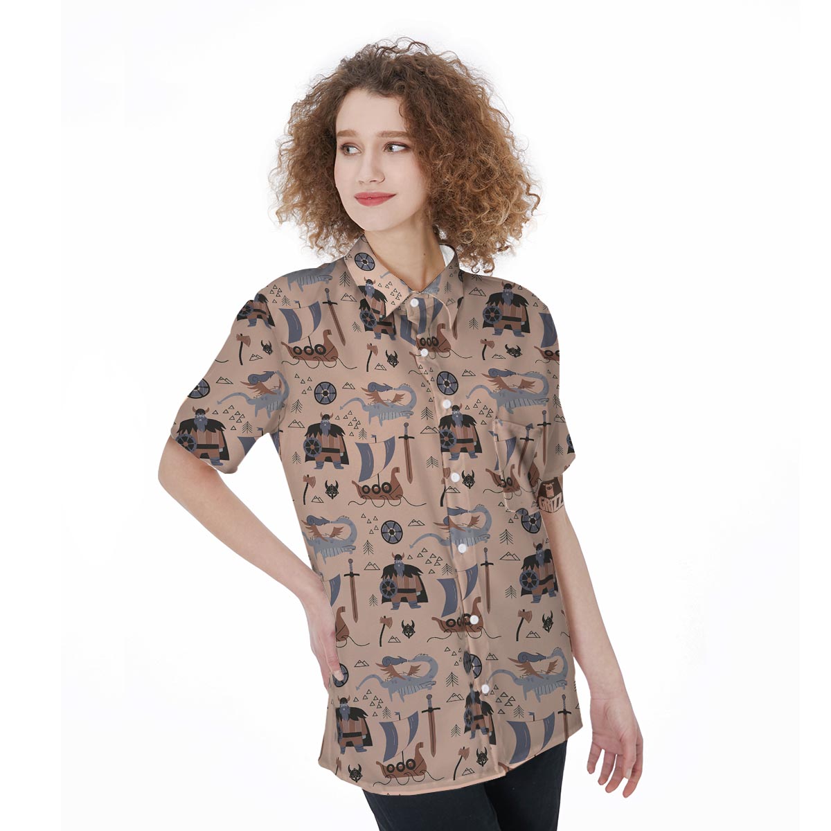Viking Cartoon Norse Women's Short Sleeve Shirts-grizzshop