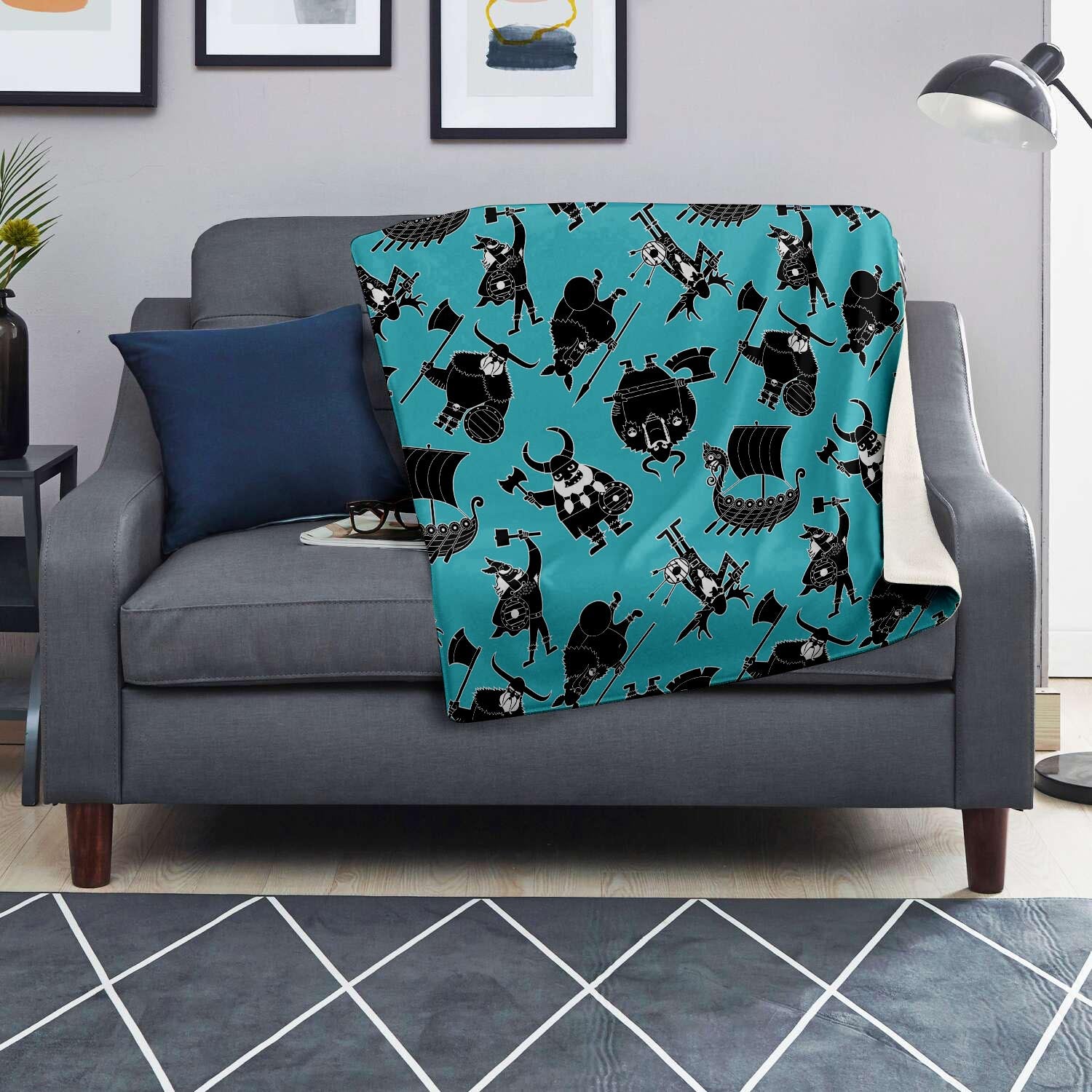 Viking Cartoon Silhouette Blanket-grizzshop