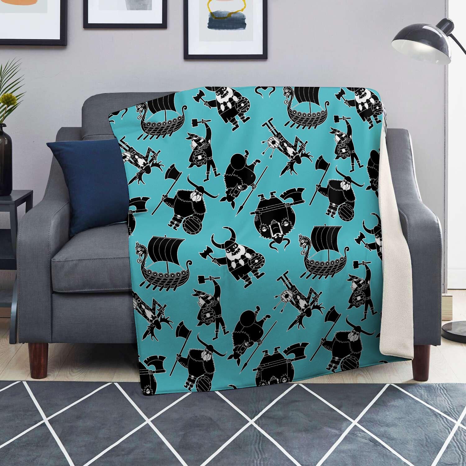 Viking Cartoon Silhouette Blanket-grizzshop