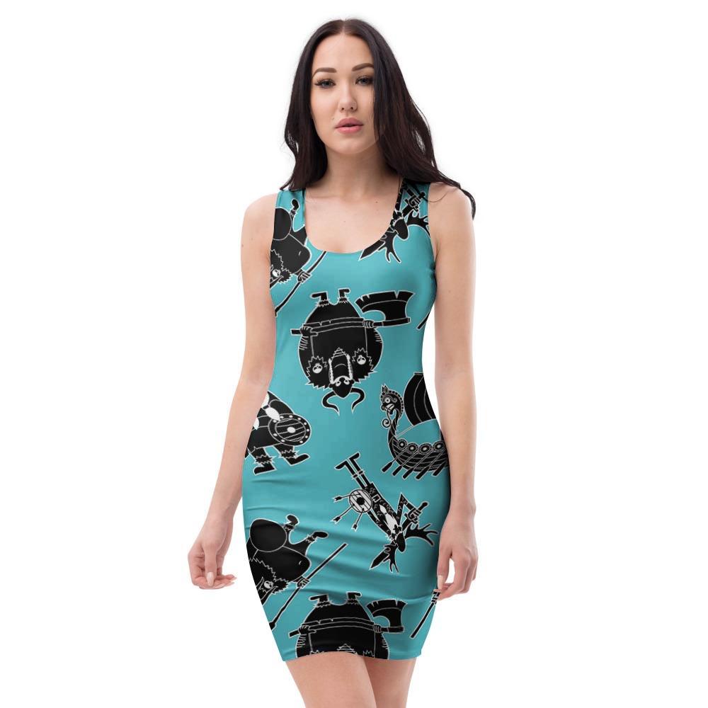 Viking Cartoon Silhouette Bodycon Dress-grizzshop