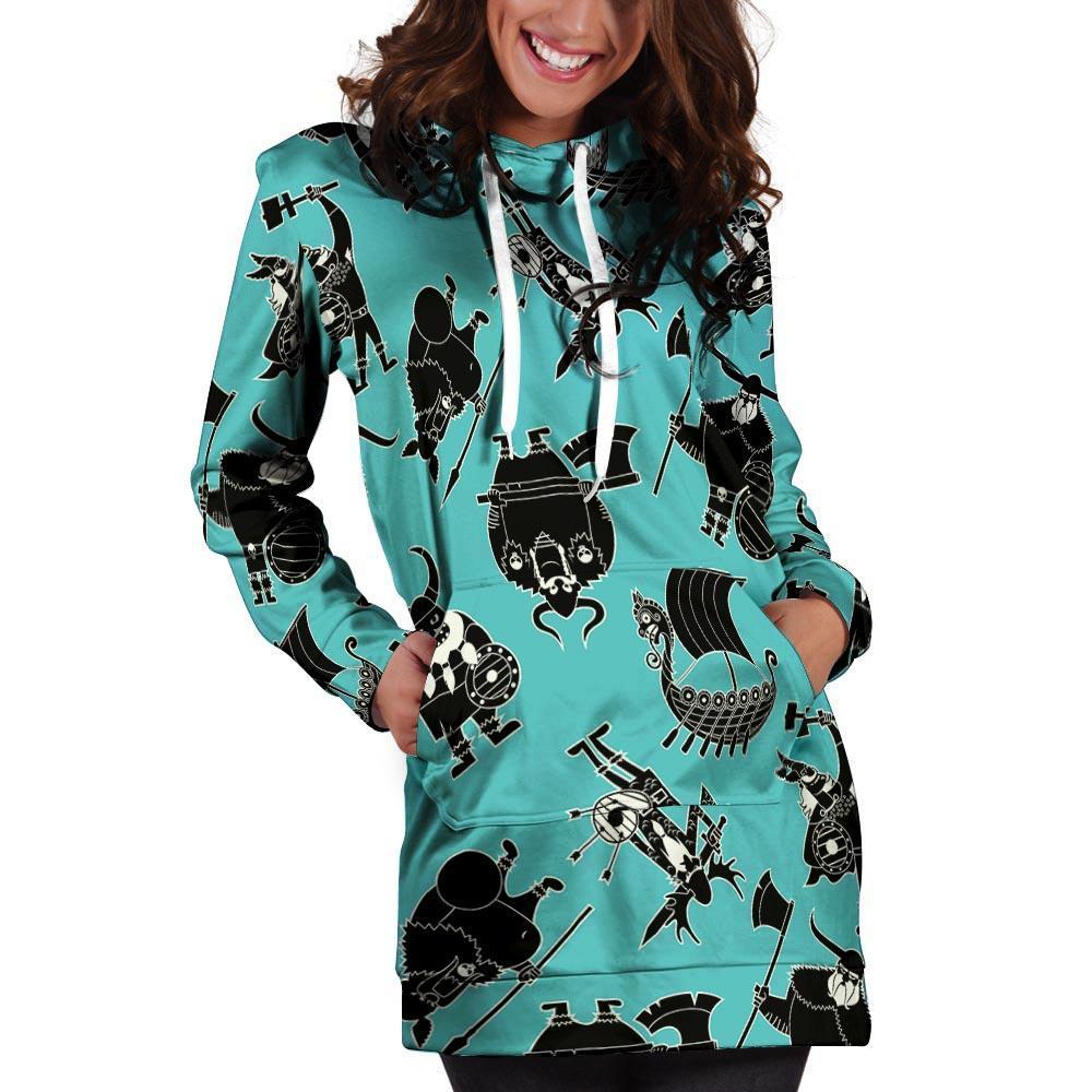 Viking Cartoon Silhouette Hoodie Dress-grizzshop