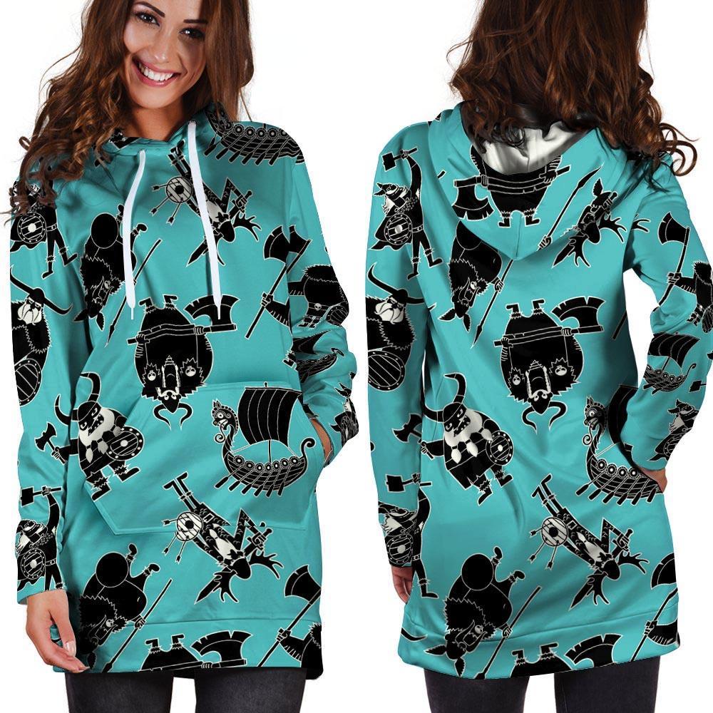 Viking Cartoon Silhouette Hoodie Dress-grizzshop