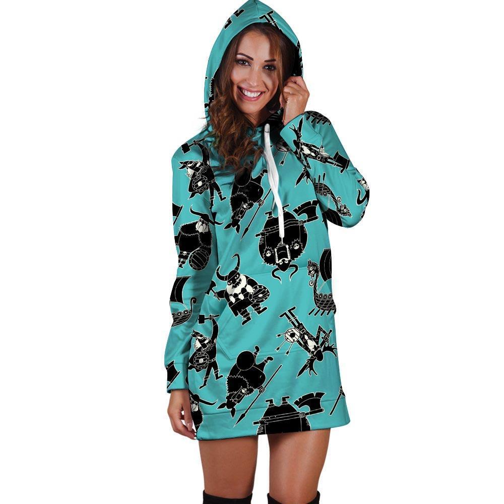 Viking Cartoon Silhouette Hoodie Dress-grizzshop