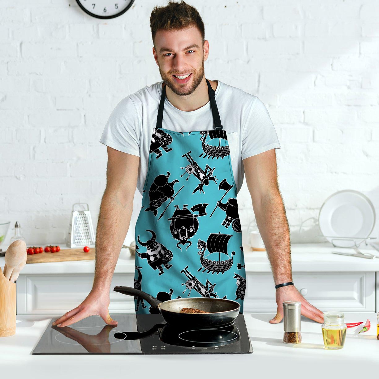 Viking Cartoon Silhouette Men's Apron-grizzshop