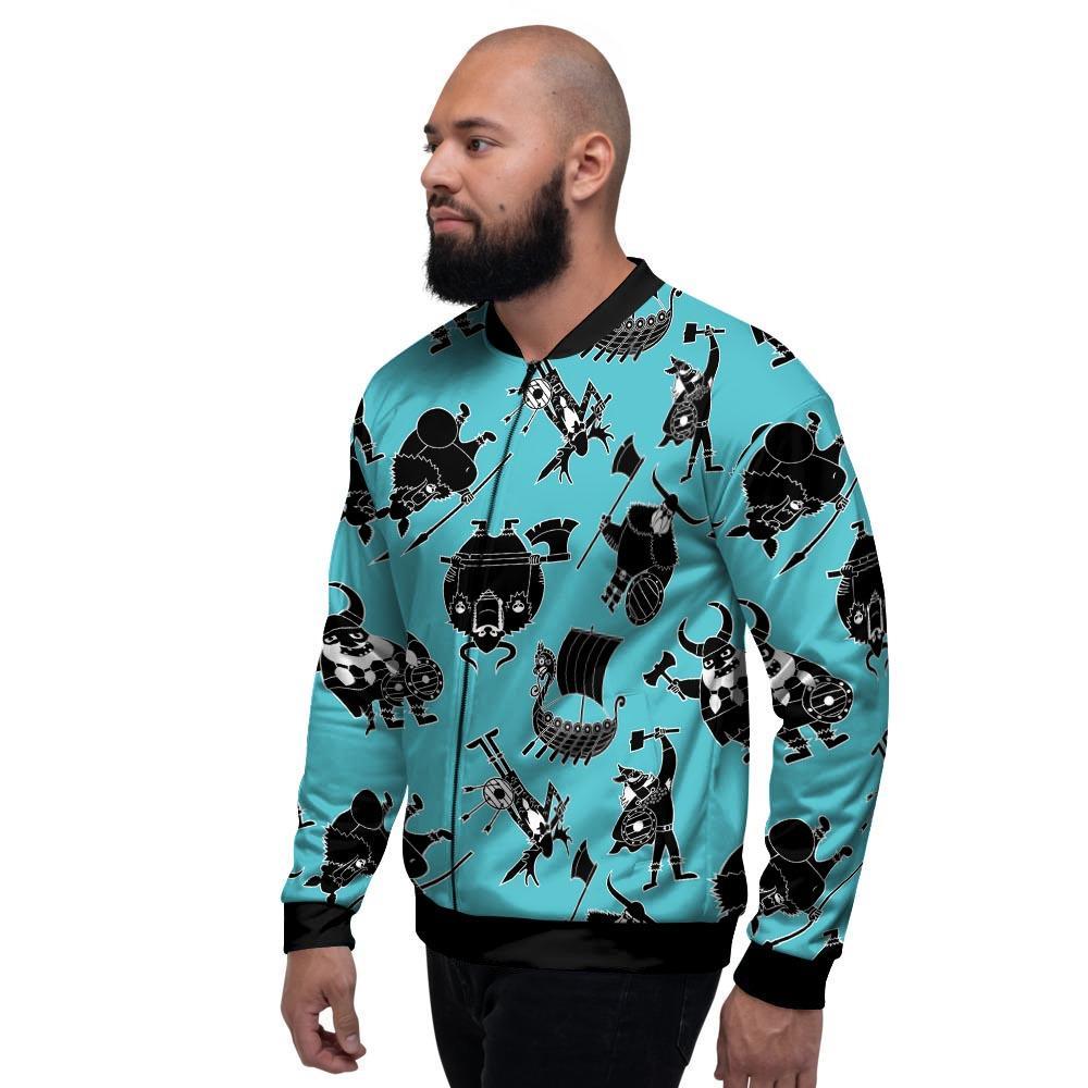 Viking Cartoon Silhouette Men's Bomber Jacket-grizzshop