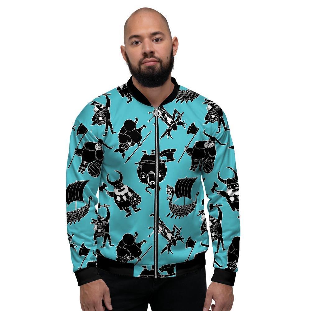 Viking Cartoon Silhouette Men's Bomber Jacket-grizzshop