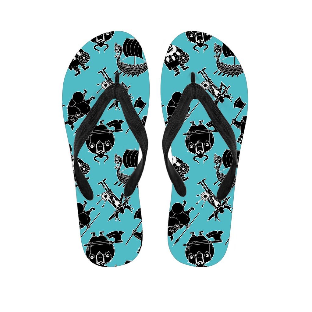 Viking Cartoon Silhouette Men's Flip Flops-grizzshop