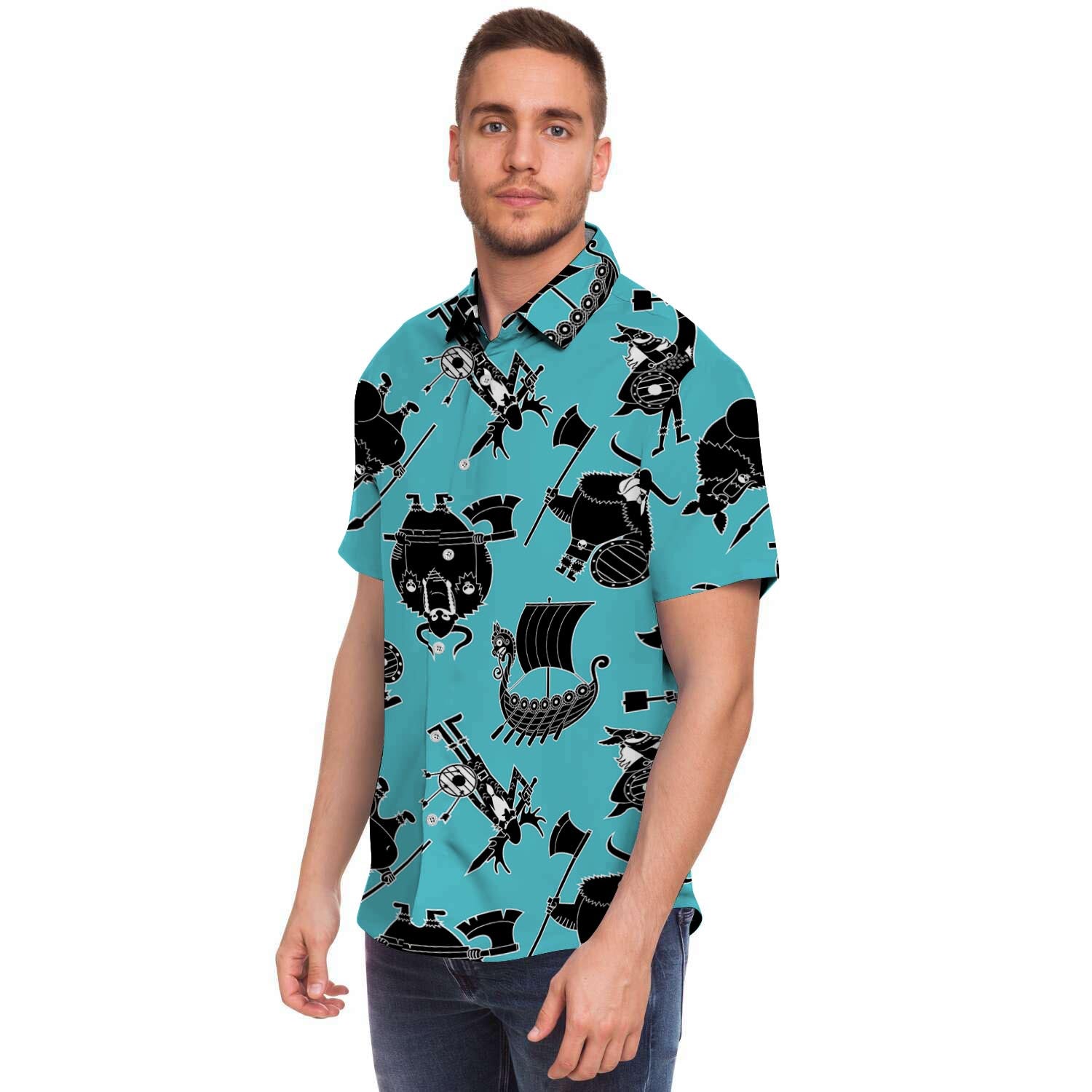 Viking Cartoon Silhouette Men's Short Sleeve Shirt-grizzshop