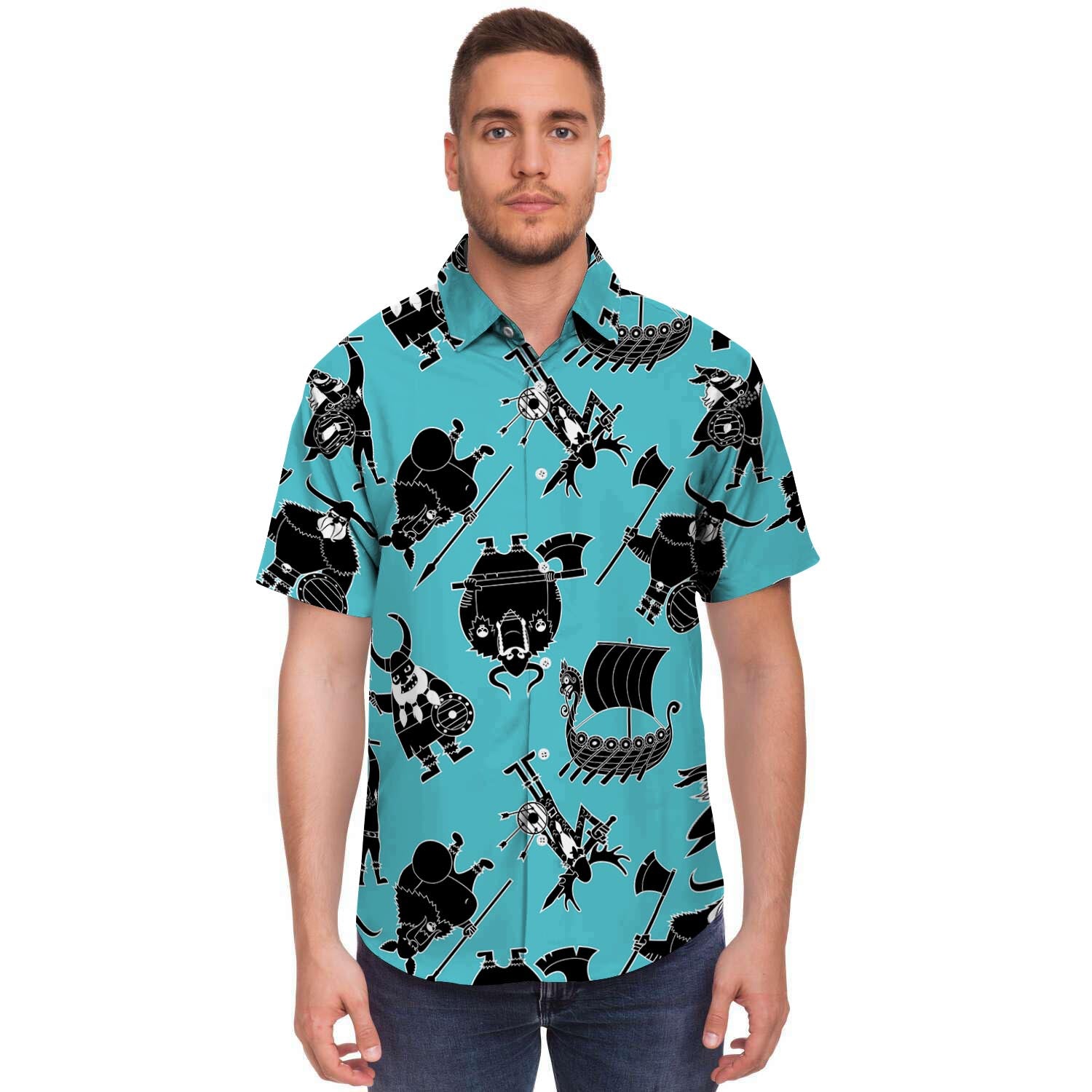 Viking Cartoon Silhouette Men's Short Sleeve Shirt-grizzshop