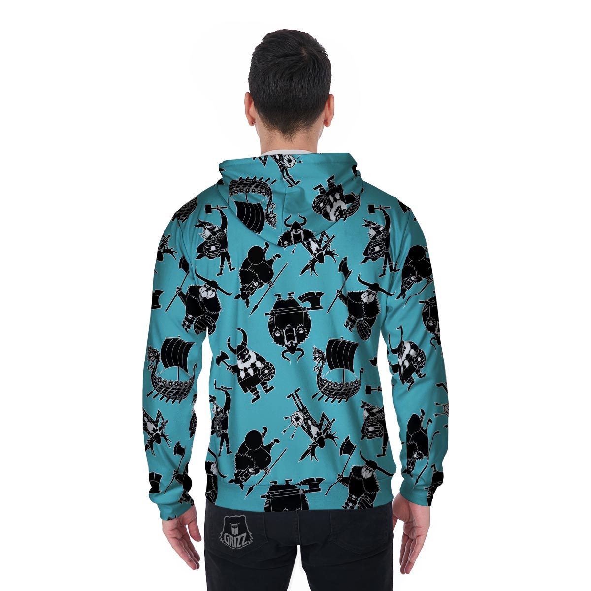 Viking Cartoon Silhouette Men's Zip Up Hoodie-grizzshop