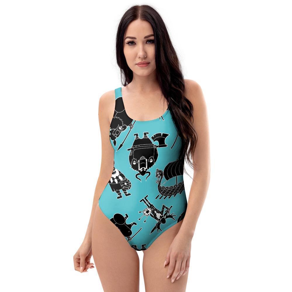 Viking Cartoon Silhouette One Piece Swimsuite-grizzshop