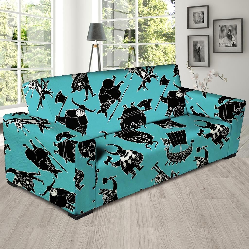 Viking Cartoon Silhouette Sofa Cover-grizzshop