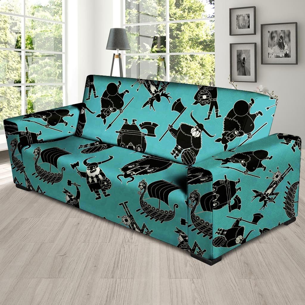 Viking Cartoon Silhouette Sofa Cover-grizzshop