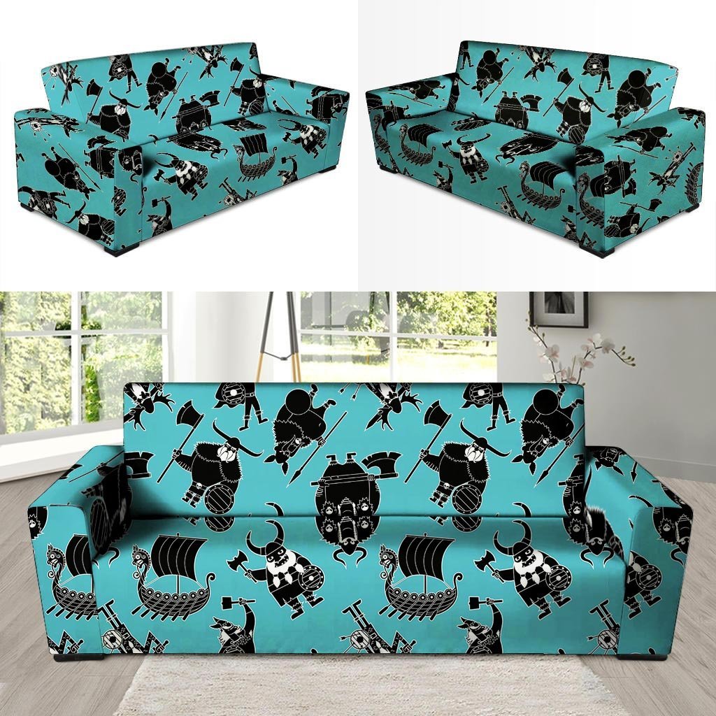 Viking Cartoon Silhouette Sofa Cover-grizzshop