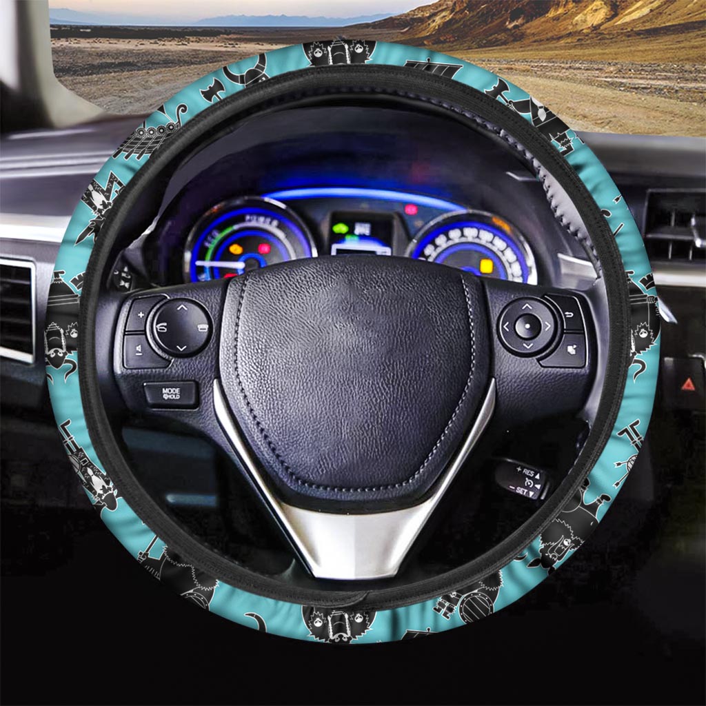 Viking Cartoon Silhouette Steering Wheel Cover-grizzshop