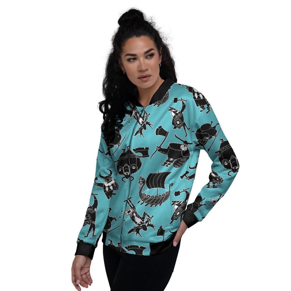 Viking Cartoon Silhouette Women's Bomber Jacket-grizzshop