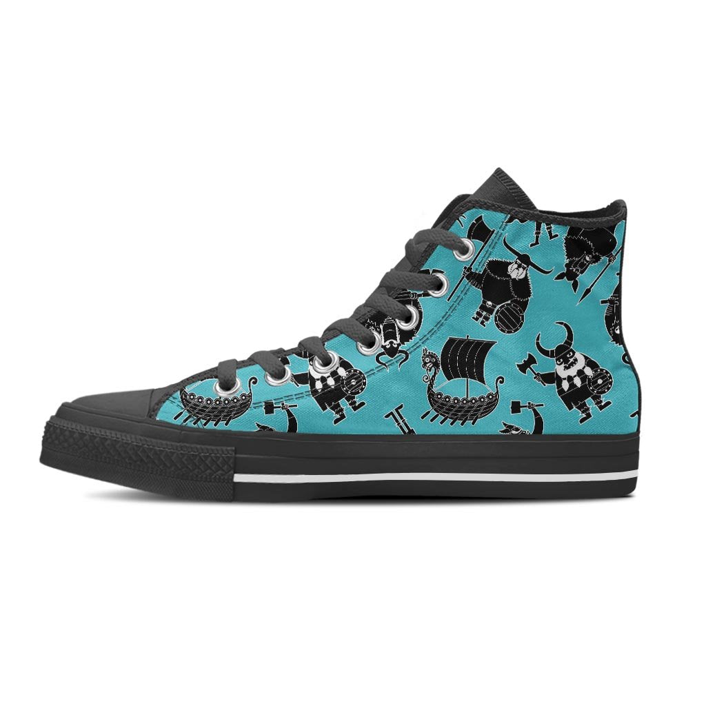 Viking Cartoon Silhouette Women's High Top Shoes-grizzshop