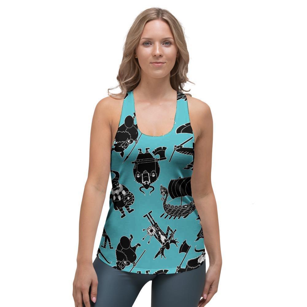 Viking Cartoon Silhouette Women's Racerback Tank Top-grizzshop