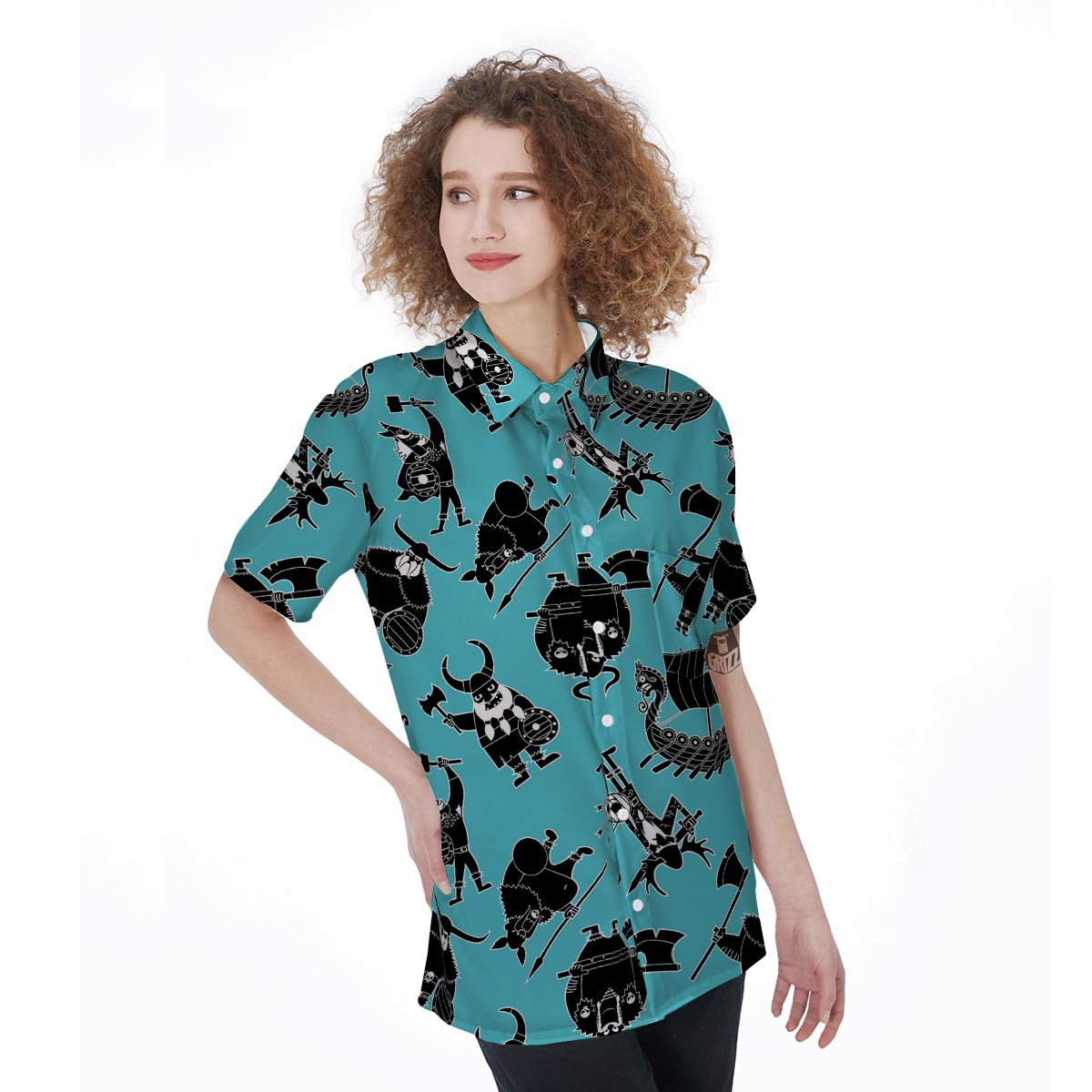 Viking Cartoon Silhouette Women's Short Sleeve Shirts-grizzshop