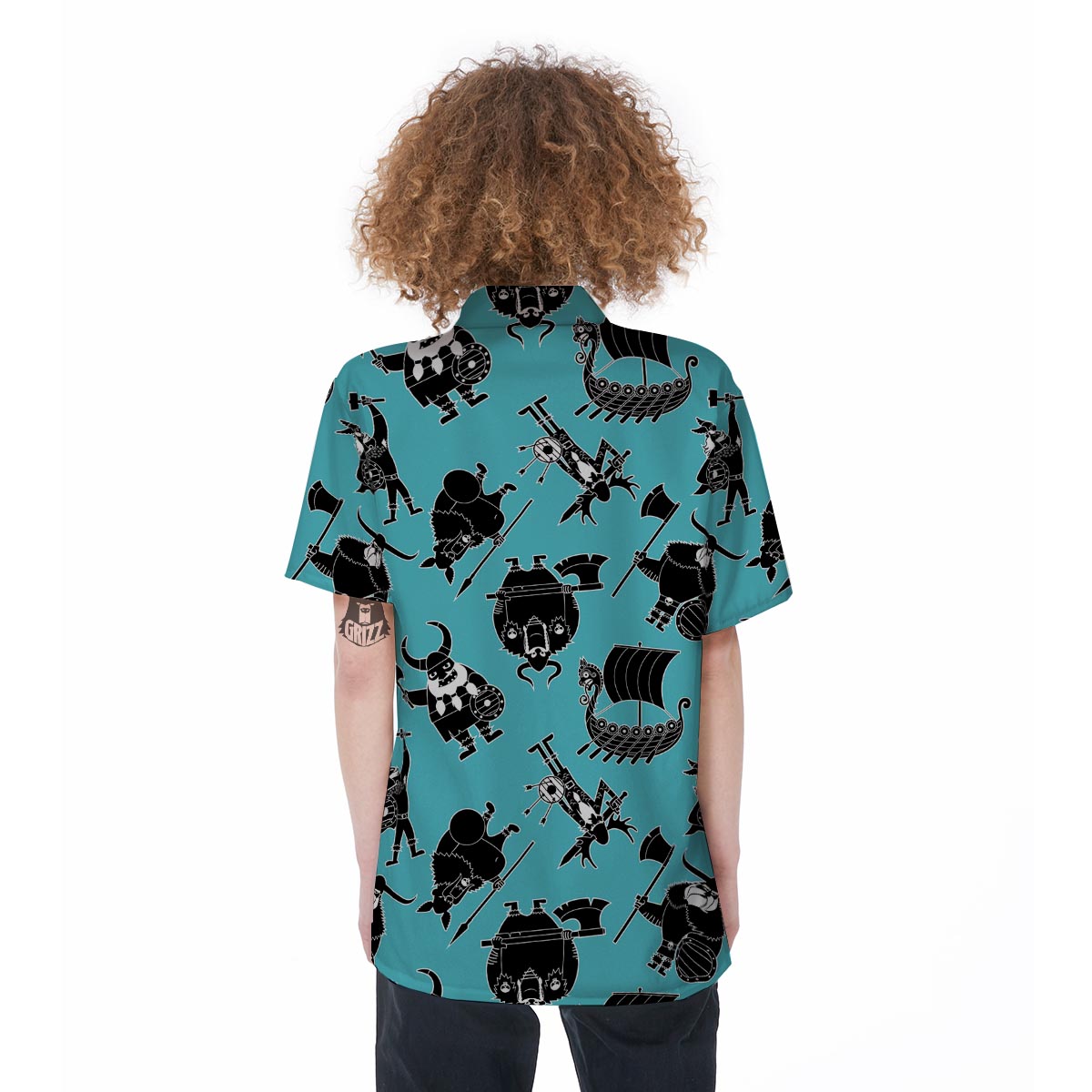 Viking Cartoon Silhouette Women's Short Sleeve Shirts-grizzshop