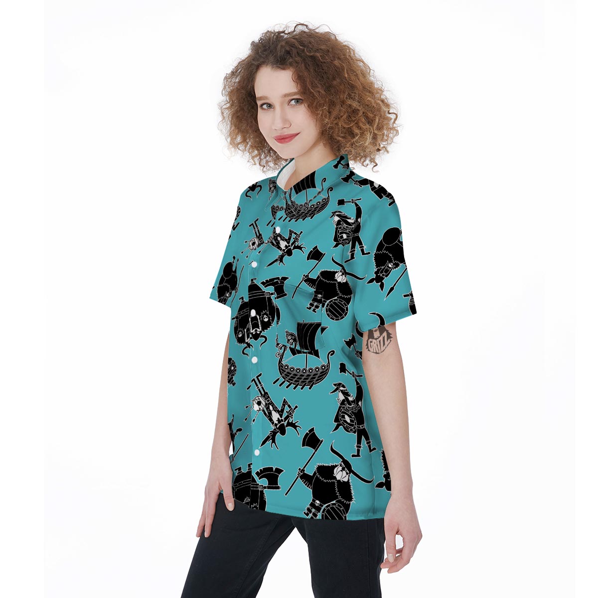 Viking Cartoon Silhouette Women's Short Sleeve Shirts-grizzshop