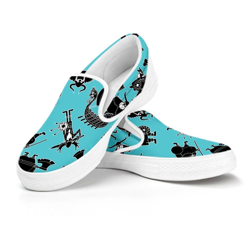 Viking Cartoon Silhouette Women's Slip On Sneakers-grizzshop