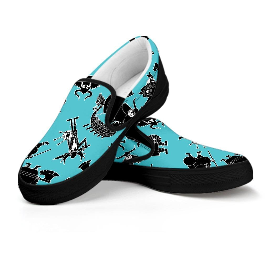 Viking Cartoon Silhouette Women's Slip On Sneakers-grizzshop