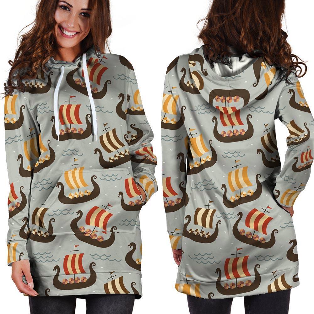 Viking Drakkar Ship Hoodie Dress-grizzshop