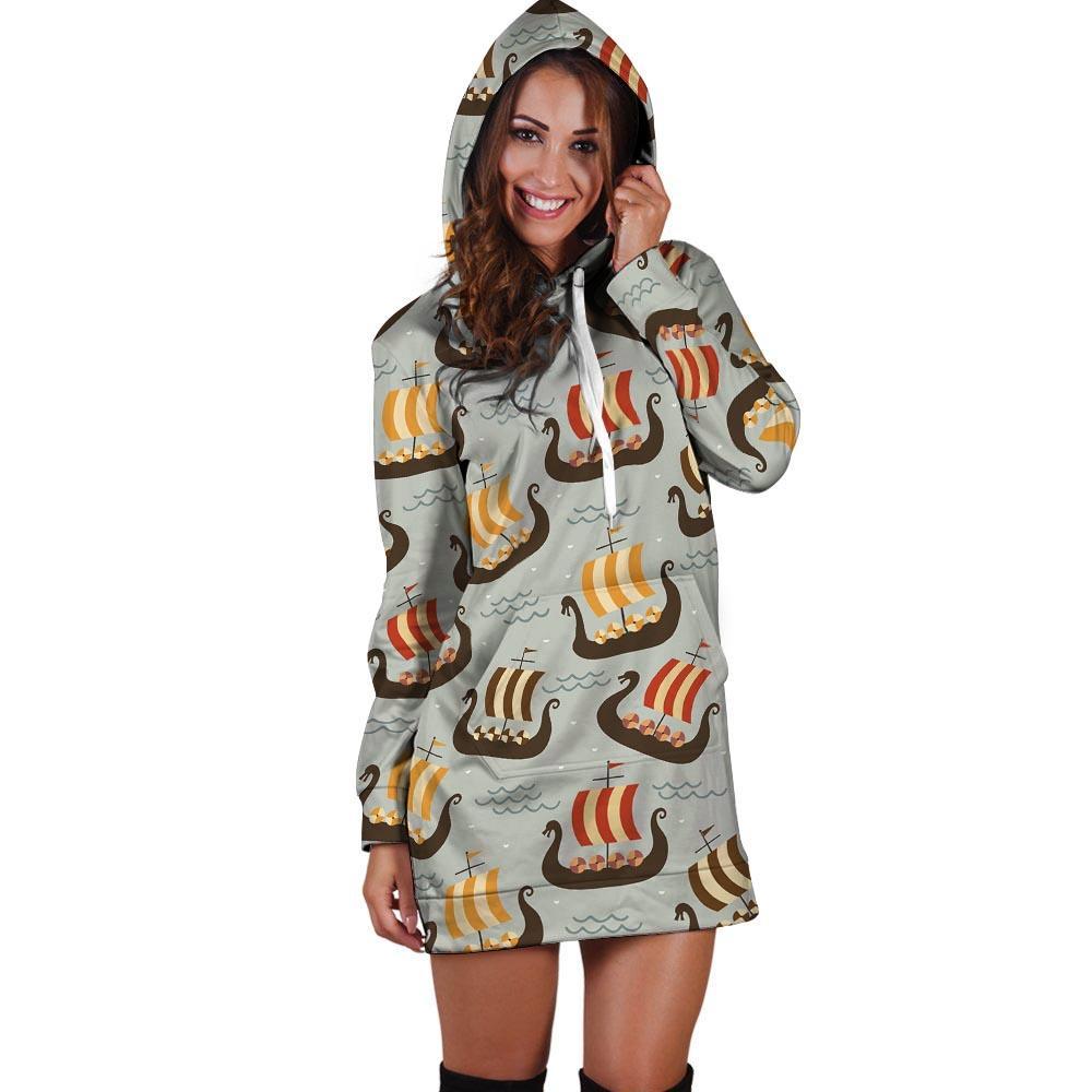 Viking Drakkar Ship Hoodie Dress-grizzshop