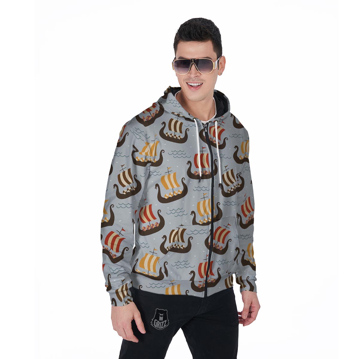 Viking Drakkar Ship Men's Zip Up Hoodie-grizzshop