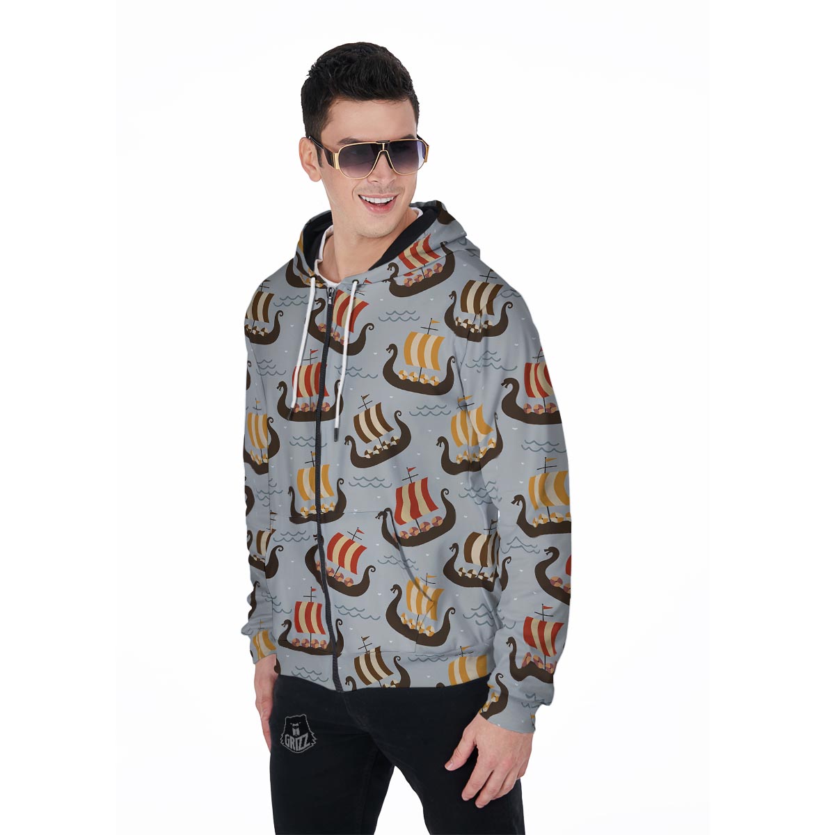 Viking Drakkar Ship Men's Zip Up Hoodie-grizzshop