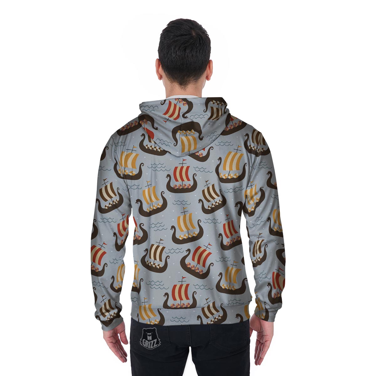 Viking Drakkar Ship Men's Zip Up Hoodie-grizzshop