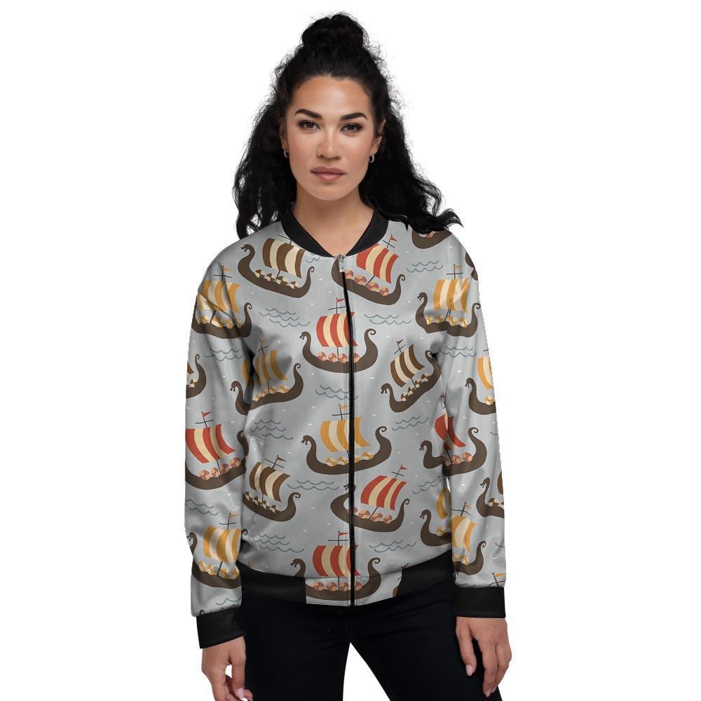 Viking Drakkar Ship Women's Bomber Jacket-grizzshop