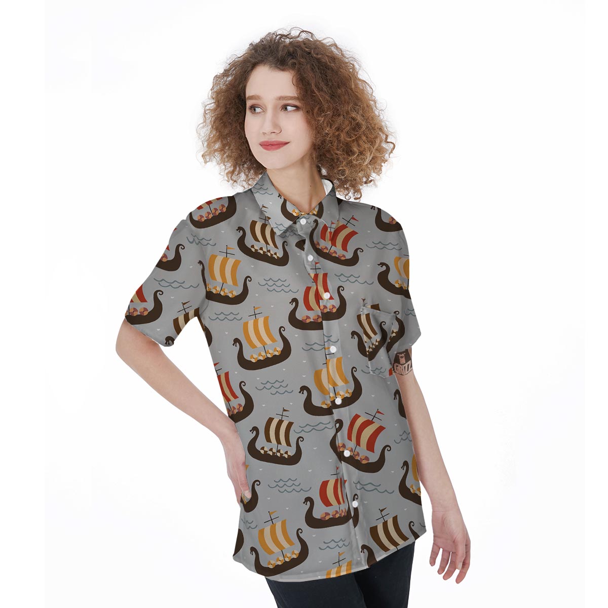 Viking Drakkar Ship Women's Short Sleeve Shirts-grizzshop