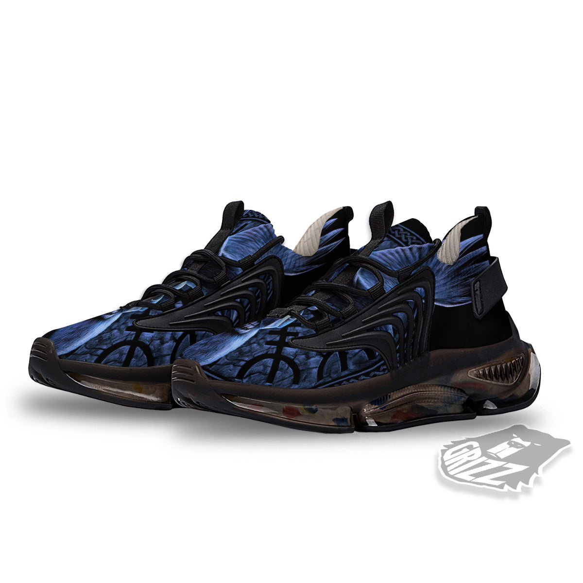 Viking God Odin And Crow Blue Print Black Gym Shoes-grizzshop