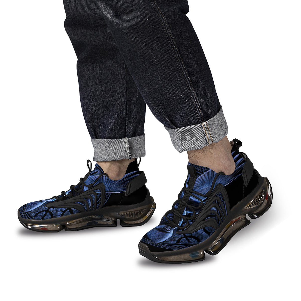 Viking God Odin And Crow Blue Print Black Gym Shoes-grizzshop