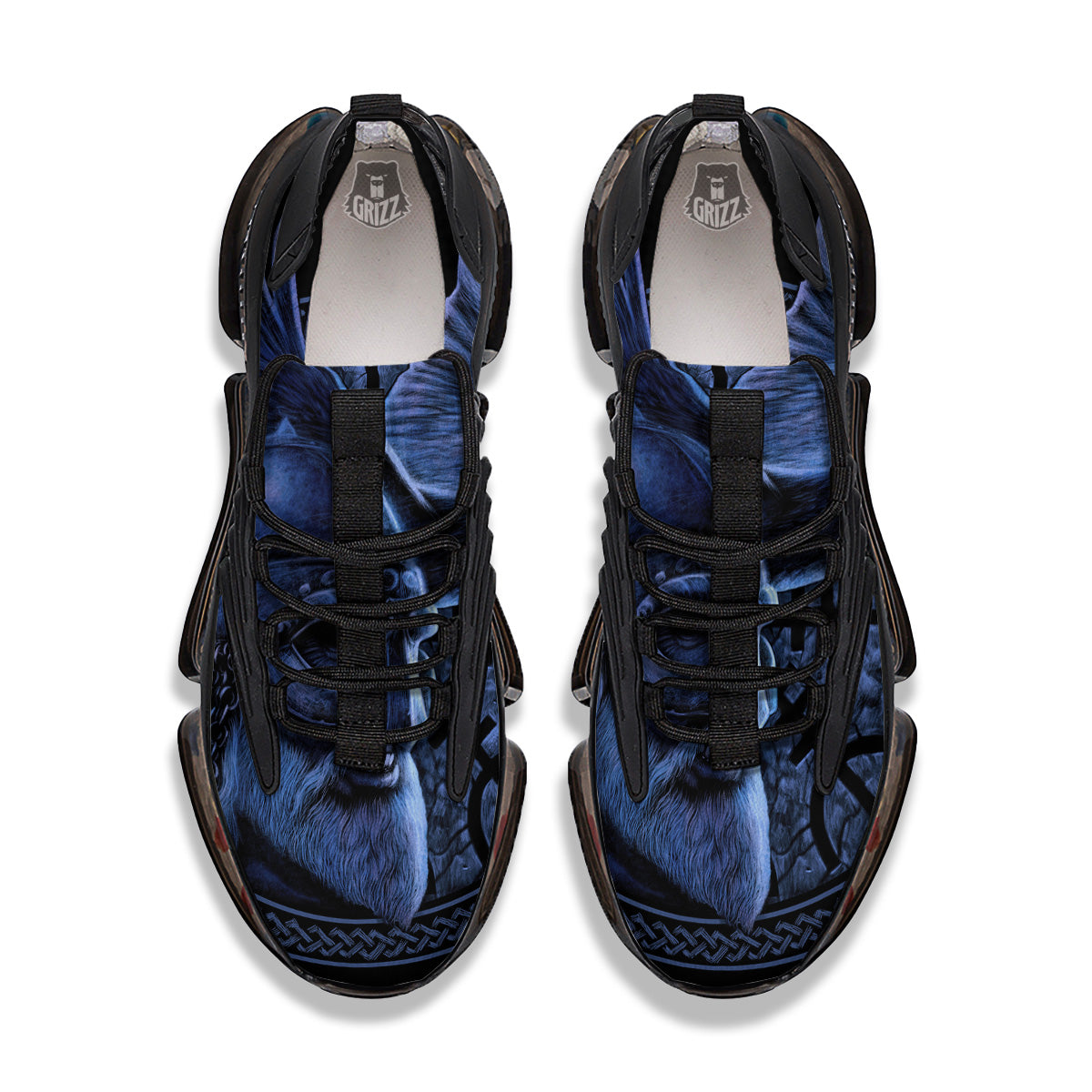 Viking God Odin And Crow Blue Print Black Gym Shoes-grizzshop