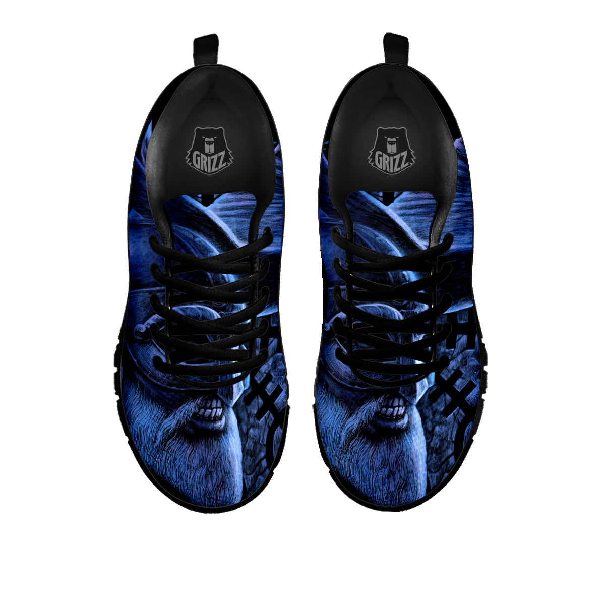 Viking God Odin And Crow Blue Print Black Sneaker-grizzshop