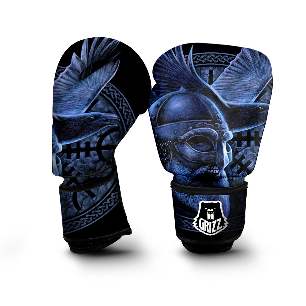 Viking God Odin And Crow Blue Print Boxing Gloves-grizzshop