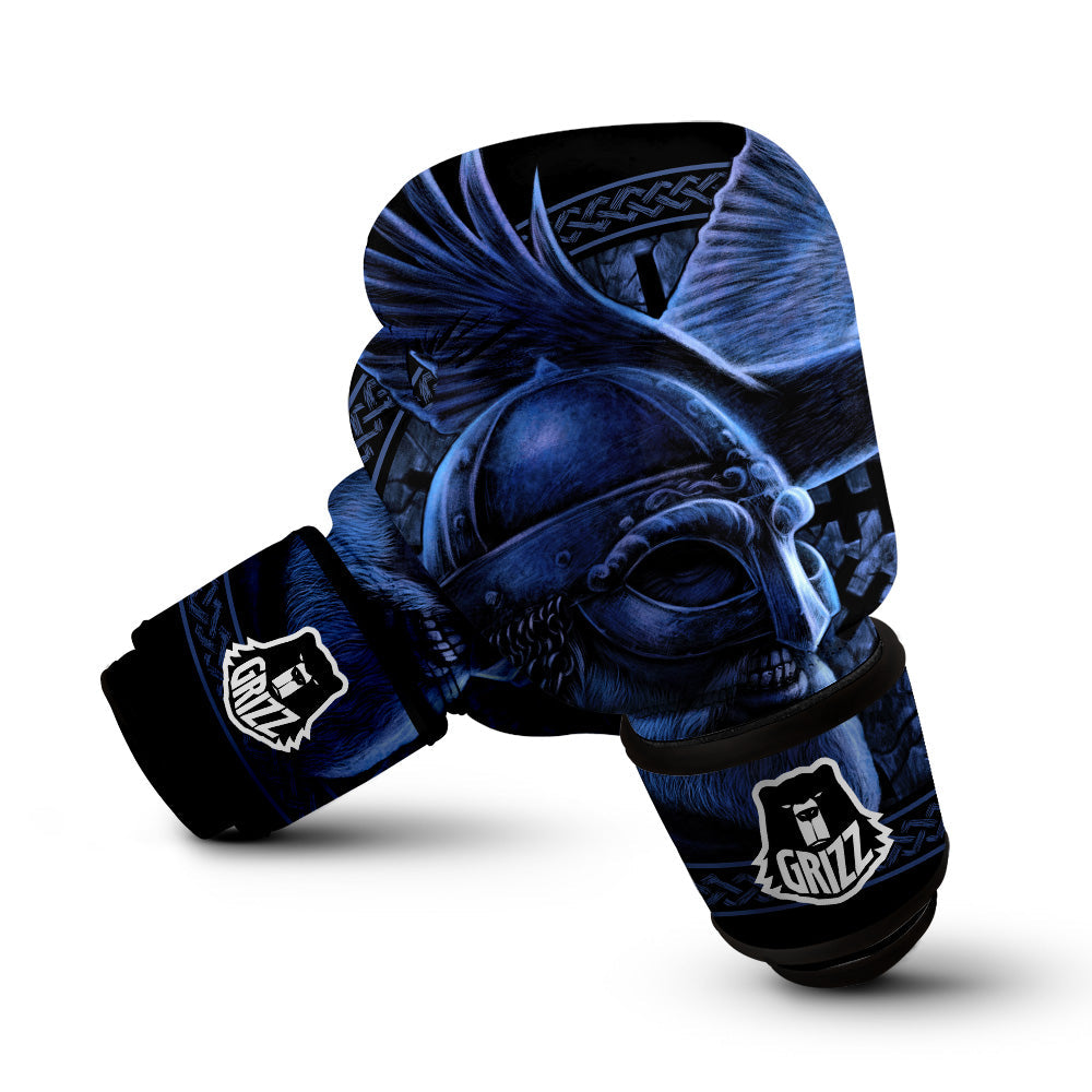 Viking God Odin And Crow Blue Print Boxing Gloves-grizzshop